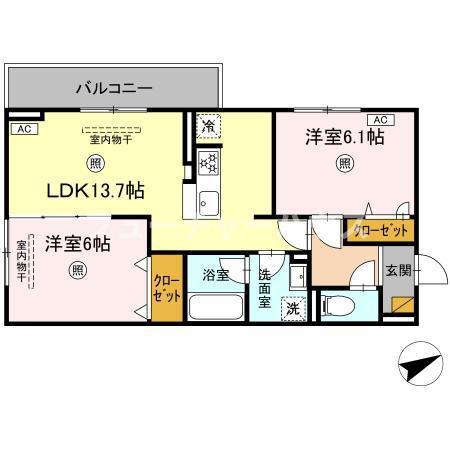 レーヴ・ウェル笠原DEUX(2LDK/2階)の間取り写真