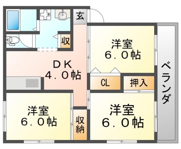 マンション エンジ(3DK/1階)の間取り写真