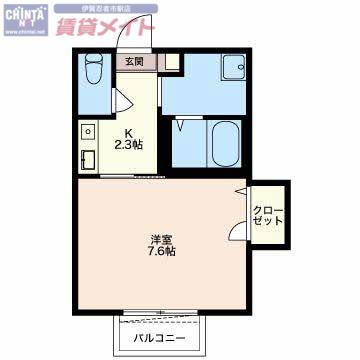 フォレストコート(1K/2階)の間取り写真