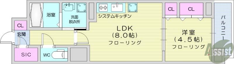 グランカーサ一番町(1LDK/4階)の間取り写真