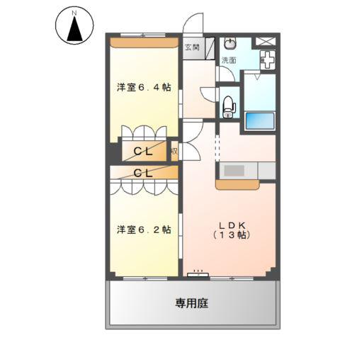 サンライズ・ユウB(2LDK/1階)の間取り写真