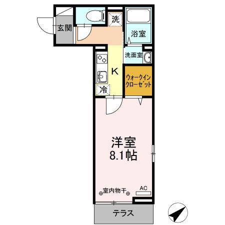D-ROOM土樋(1K/1階)の間取り写真