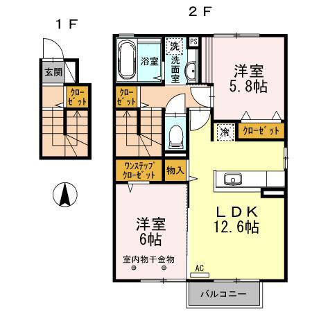 グランド ソレイユ(2LDK/2階)の間取り写真