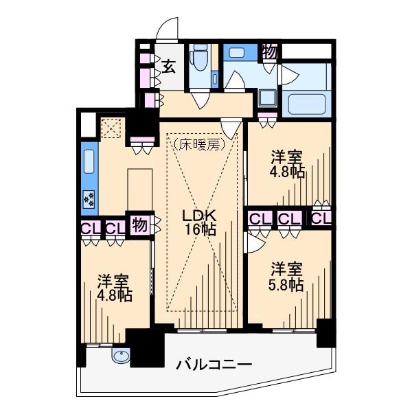 ザ・パークハウス東雪谷(3LDK/1階)の間取り写真