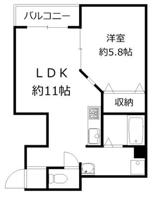 ロイヤル北田辺(1LDK/4階)の間取り写真