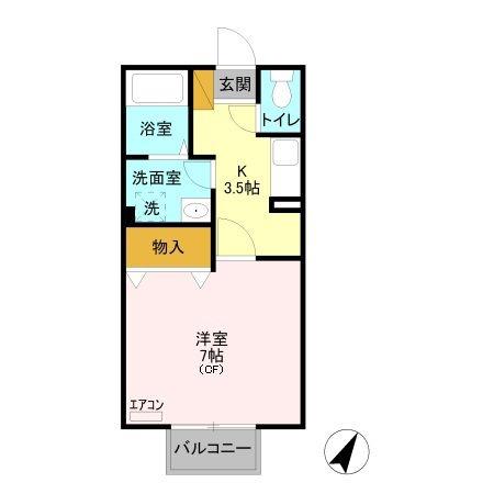 プリシェール桜坂(1K/2階)の間取り写真