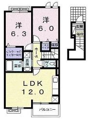 ルーラルフジD(2LDK/2階)の間取り写真