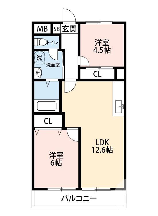 ドミール中百舌鳥(2LDK/2階)の間取り写真