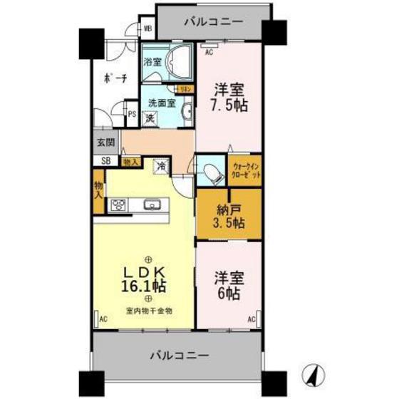 ディーグランセ新桜町(2LDK/14階)の間取り写真