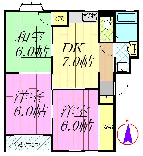 ウインズ西葛西(3DK/2階)の間取り写真
