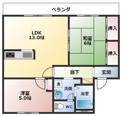 ディアス・N(2LDK/2階)の間取り写真