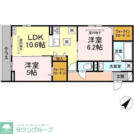 レヴリ広野(2LDK/1階)の間取り写真