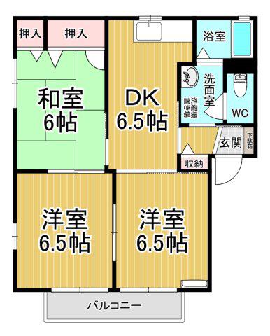 サニーハウスみなみはらA(3DK/1階)の間取り写真