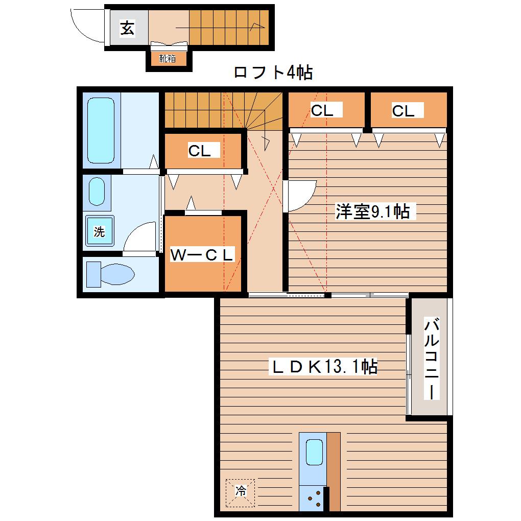 DIARESTO河原町(1LDK/2階)の間取り写真