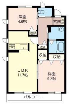 モンテローザA(2LDK/1階)の間取り写真
