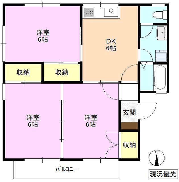 フォーダイヤモンズタウン B棟(3DK/2階)の間取り写真