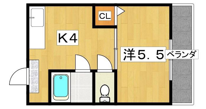 ロータリーマンション香里北之町(1K/4階)の間取り写真