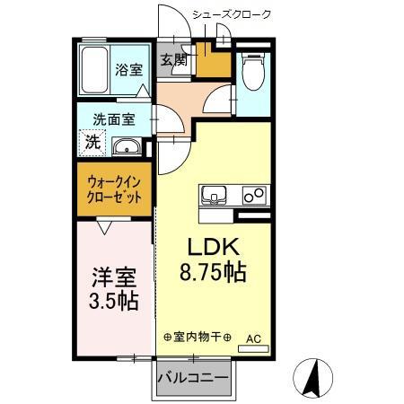 ハイツ新開(1LDK/2階)の間取り写真