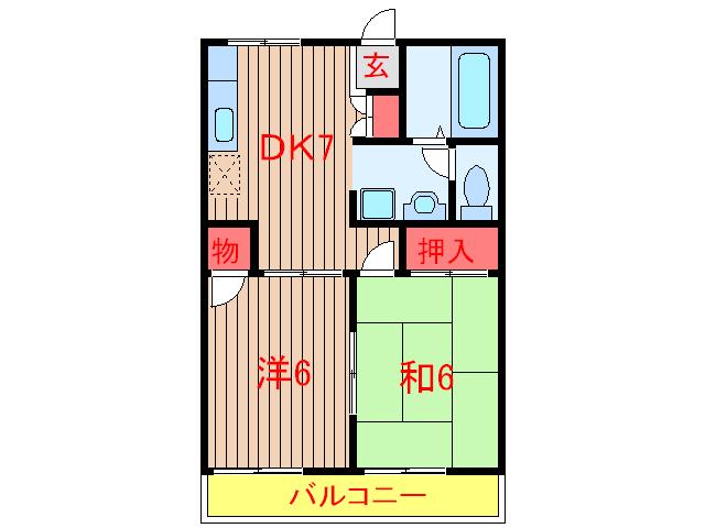 カーサ御滝A棟(2DK/2階)の間取り写真
