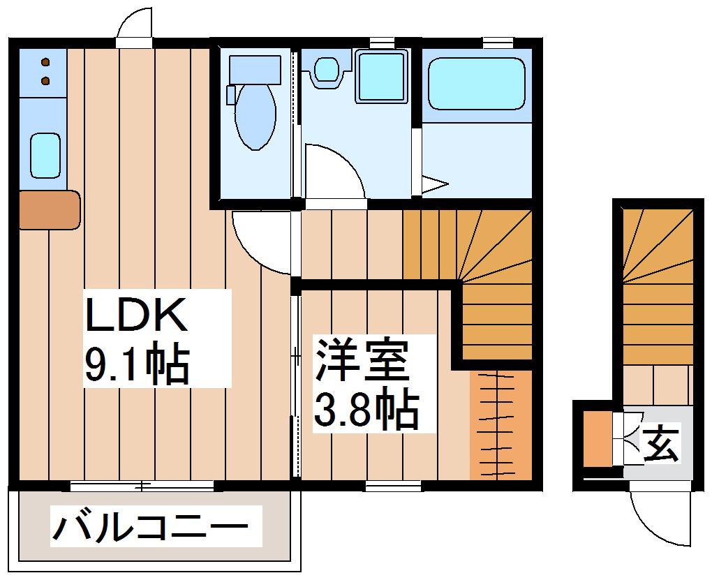 BEFINE 六丁の目東 B棟(1LDK/2階)の間取り写真