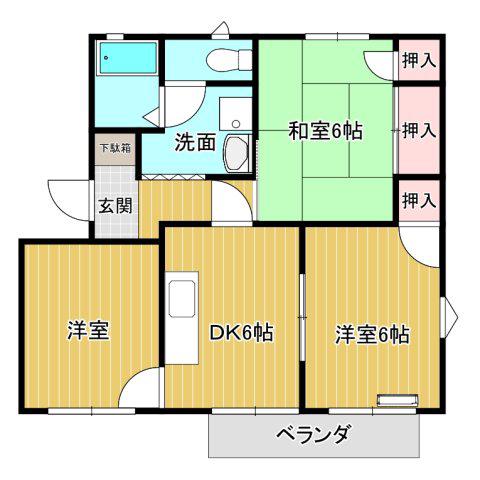 ヴェルヴェデーレ・ハイツC(3DK/2階)の間取り写真