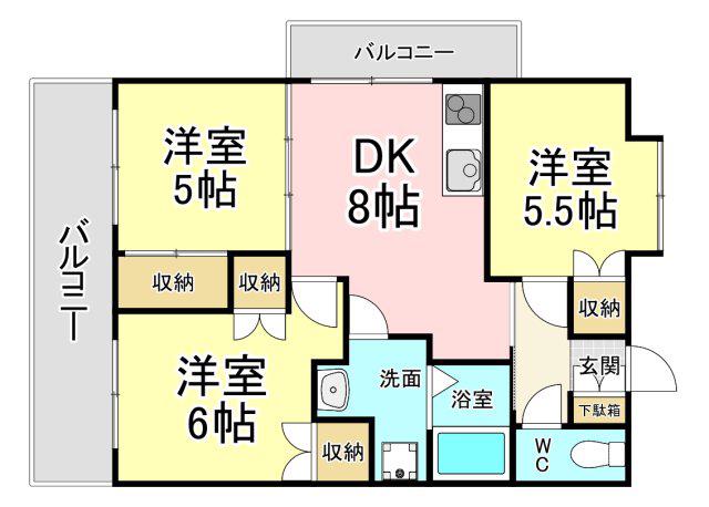 アサート木屋瀬(3DK/6階)の間取り写真