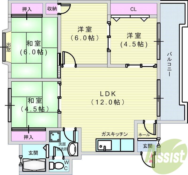 クラタス平野(4LDK/2階)の間取り写真