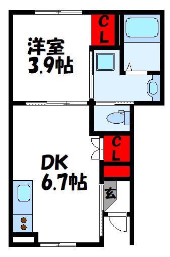 福津市日蒔野AP(1DK/1階)の間取り写真