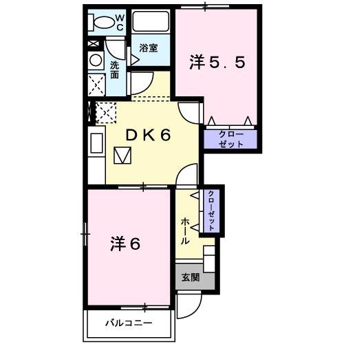 オー・ルージュ(2DK/1階)の間取り写真