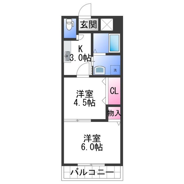 アスリートONE(2K/2階)の間取り写真