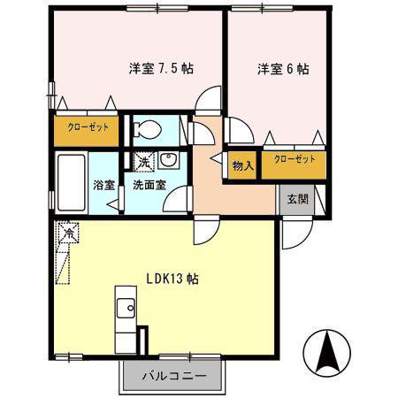 シャルマン古川(2LDK/2階)の間取り写真