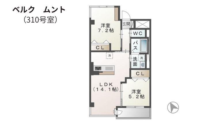 ベルク ムント(2LDK/3階)の間取り写真