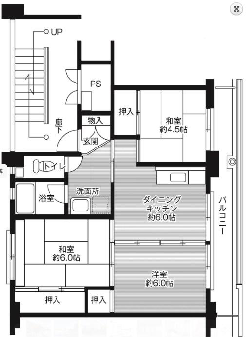 ビレッジハウス三原1(3DK/3階)の間取り写真
