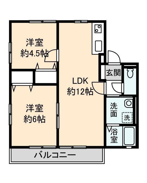 ハイマートB棟(2LDK/2階)の間取り写真