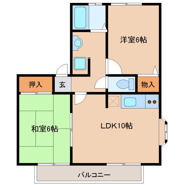 ハイカムール柧E(2LDK/1階)の間取り写真