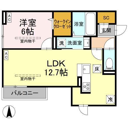GRAND D-ROOM里山辺(1LDK/1階)の間取り写真