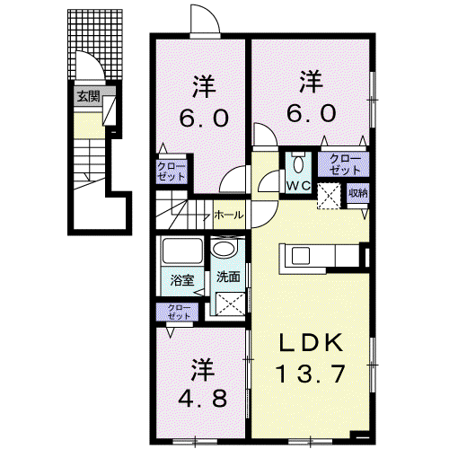 ケリー・パーク(3LDK/2階)の間取り写真