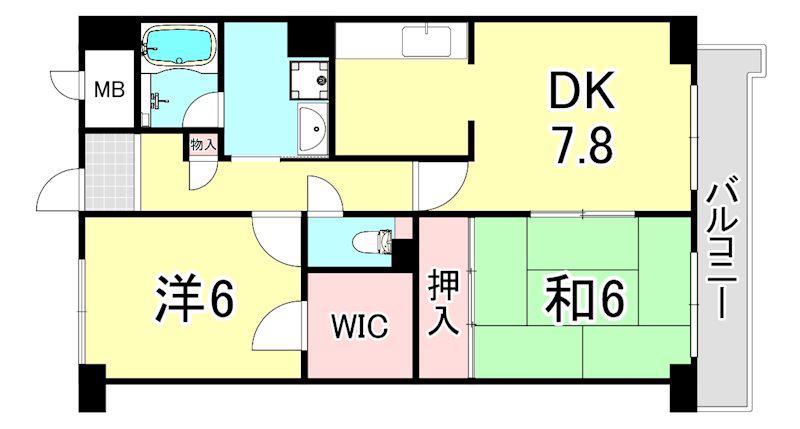 プリムヴェール(2LDK/4階)の間取り写真