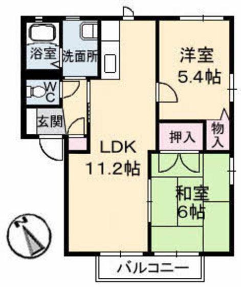 シャーメゾン・湊 弐番館(2LDK/2階)の間取り写真