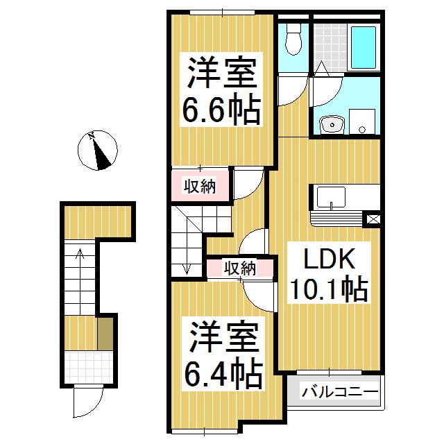 アンソレイエ ノア(2LDK/2階)の間取り写真