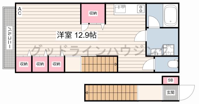 プランドールS(ワンルーム/2階)の間取り写真