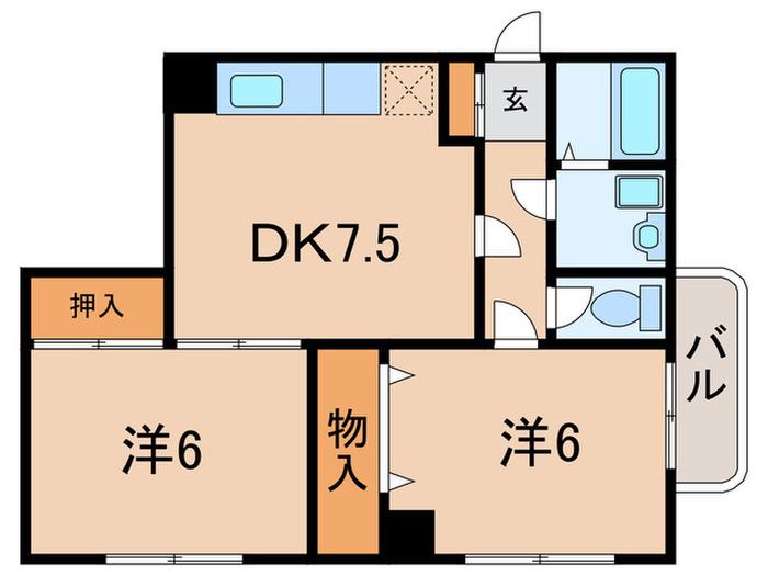 ロイヤル甲子園(2DK/3階)の間取り写真