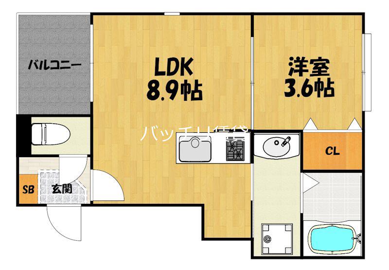 ハーモニーテラス相生町(1LDK/1階)の間取り写真