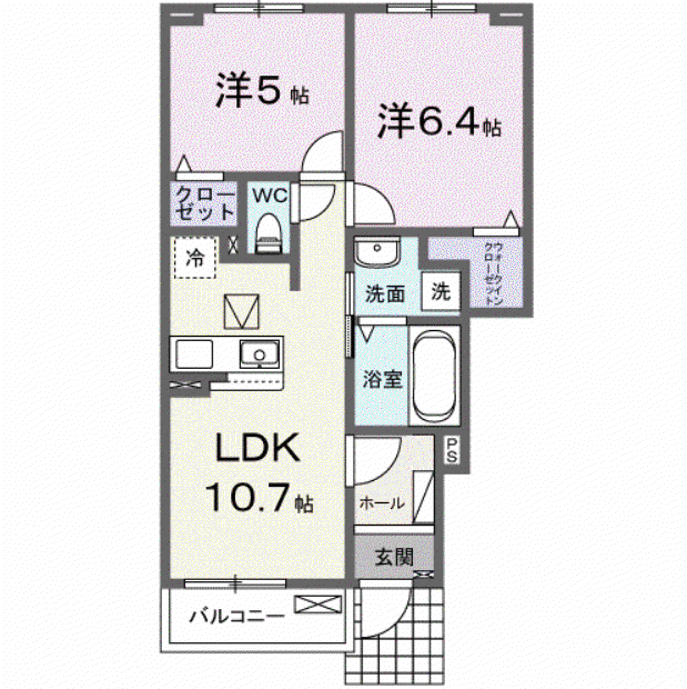 樋之口A棟 (2LDK/1階)の間取り写真