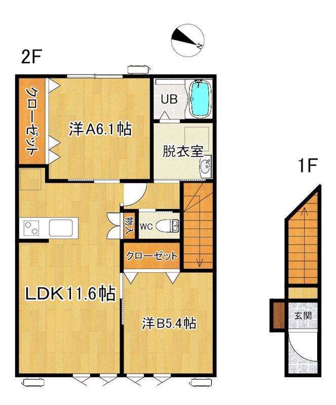 俵元II期AP(2LDK/2階)の間取り写真