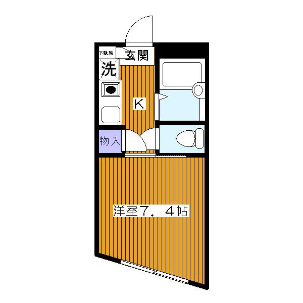 フラット三間坂(1K/1階)の間取り写真