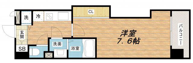 LUXE難波西III(1K/14階)の間取り写真
