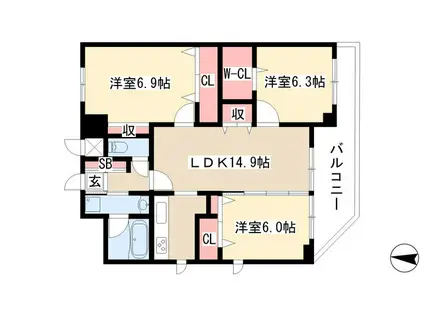 フォンターナ名昭(3LDK/11階)の間取り写真