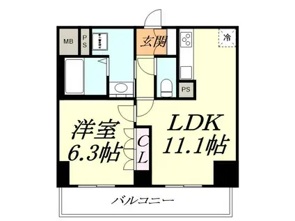 ロイジェントさいたま新都心(1LDK/6階)の間取り写真