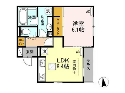 コンフォート三之丸(1LDK/1階)の間取り写真